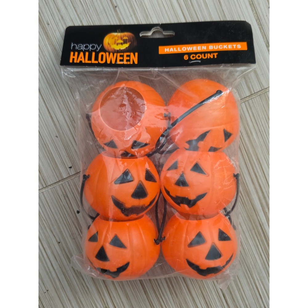 Happy Halloween Mini Pumpkin Buckets 6 Count Orange Jack-o-lantern Party Favors